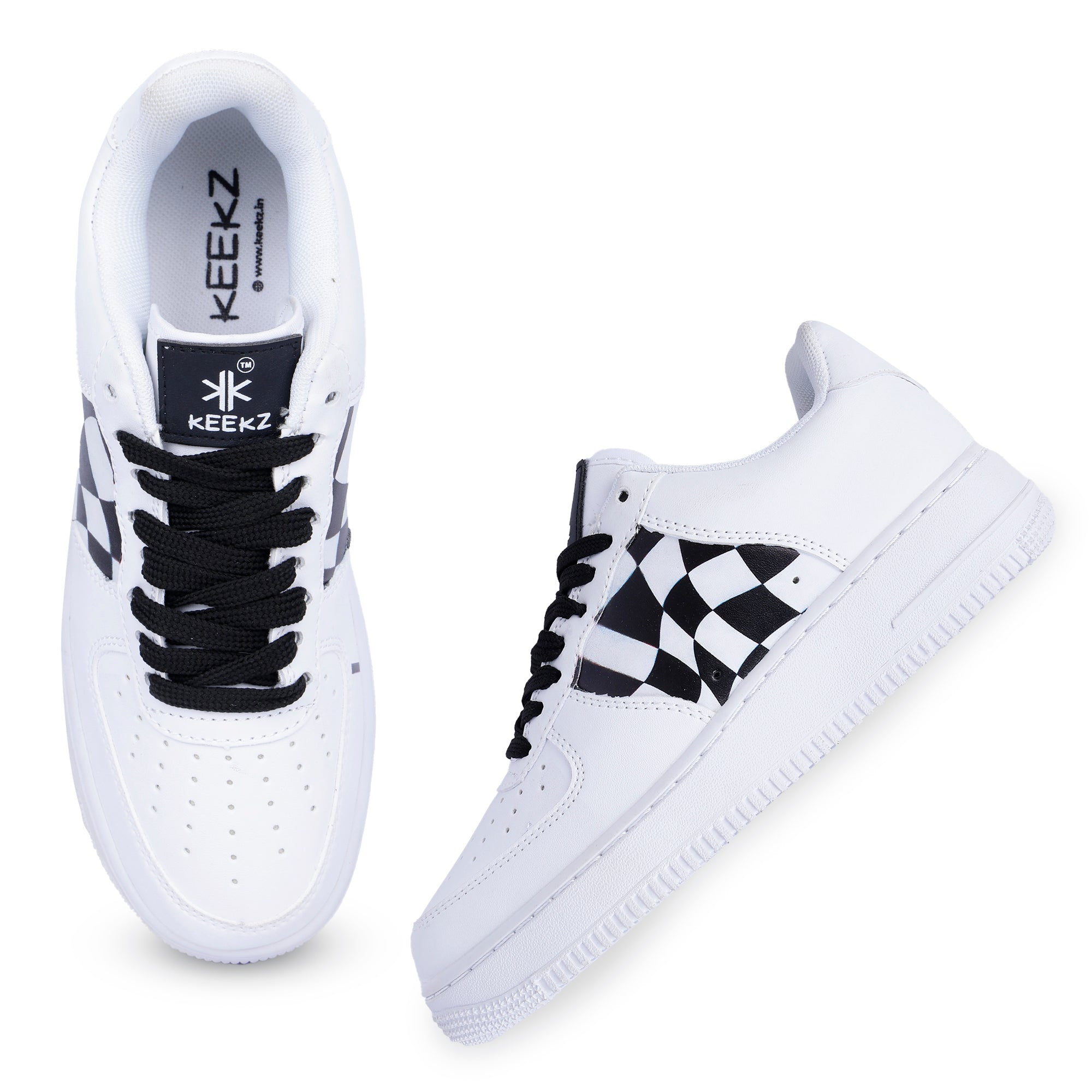 KEEKZ Women Printed Laced-Up Casual Sneakers (White)