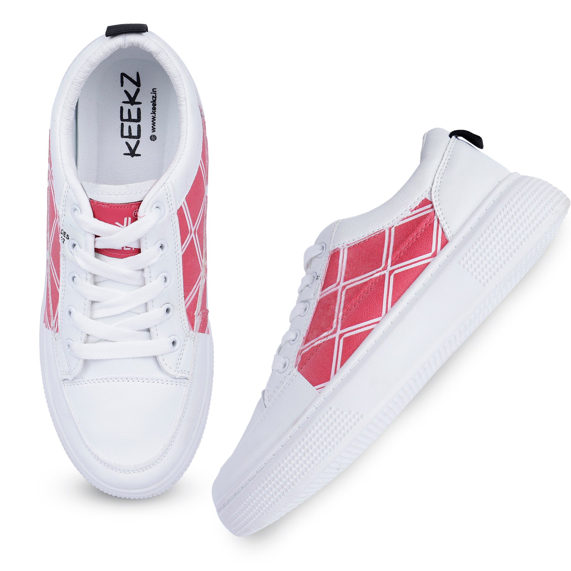 KEEKZ Girls Printed Laced-Up Casual Sneakers (White)