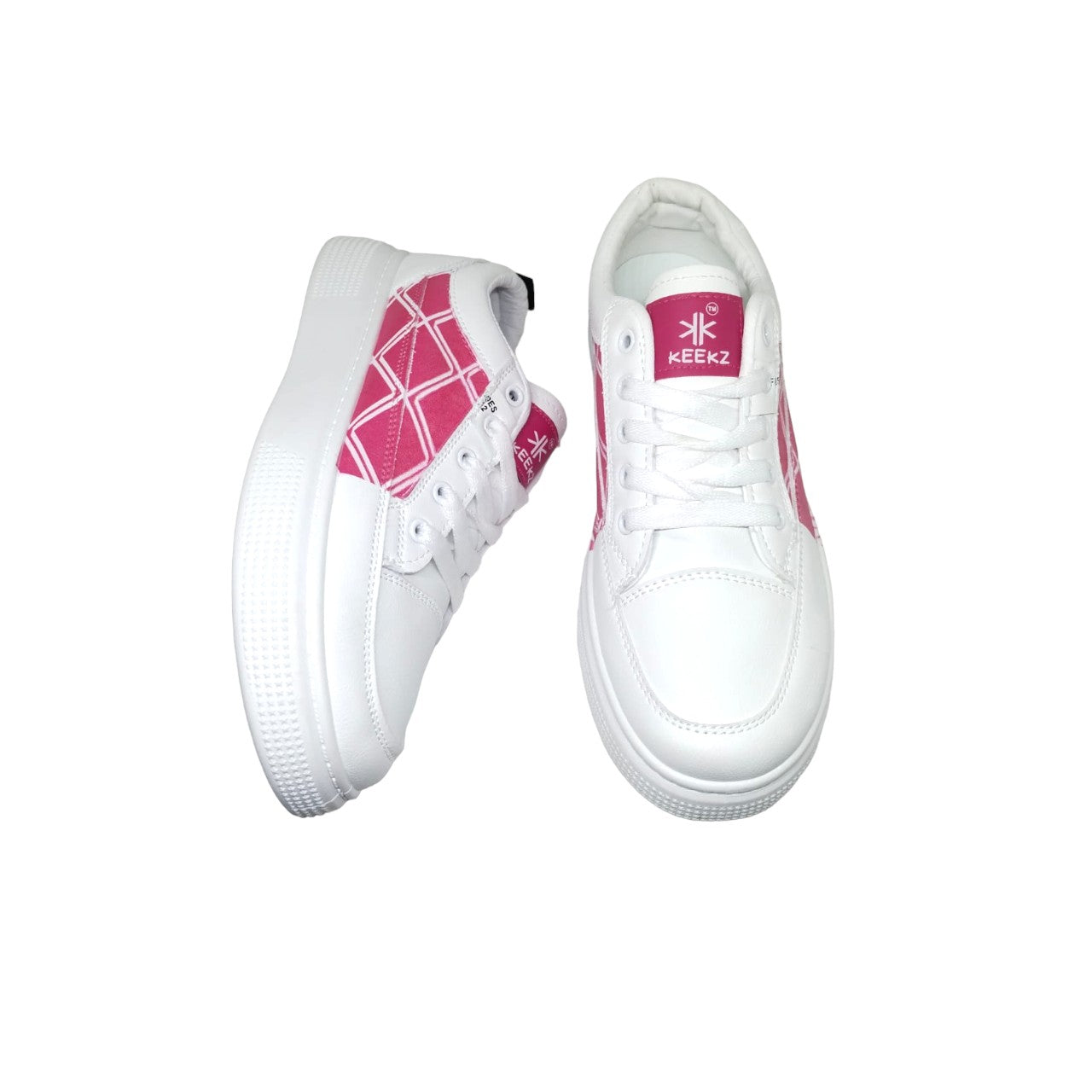 KEEKZ Girls Printed Laced-Up Casual Sneakers (White)