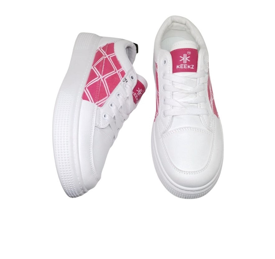 KEEKZ Girls Printed Laced-Up Casual Sneakers (White)