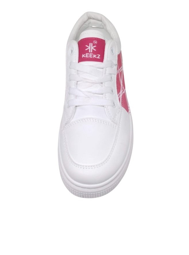 KEEKZ Girls Printed Laced-Up Casual Sneakers (White)