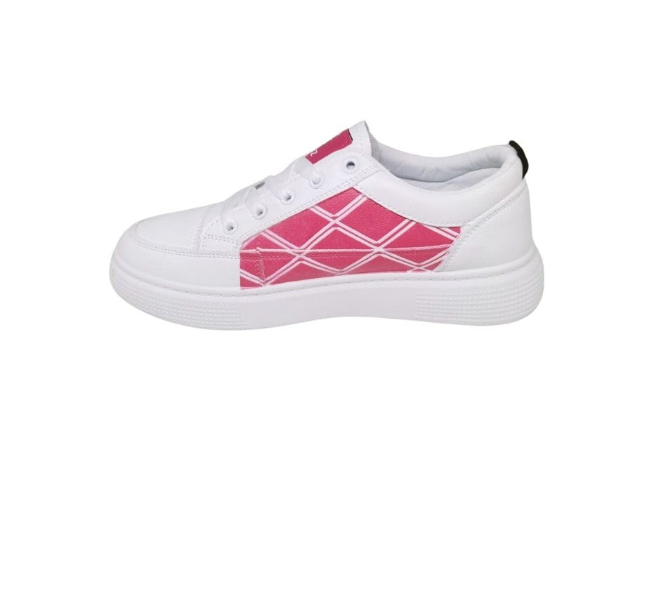 KEEKZ Girls Printed Laced-Up Casual Sneakers (White)