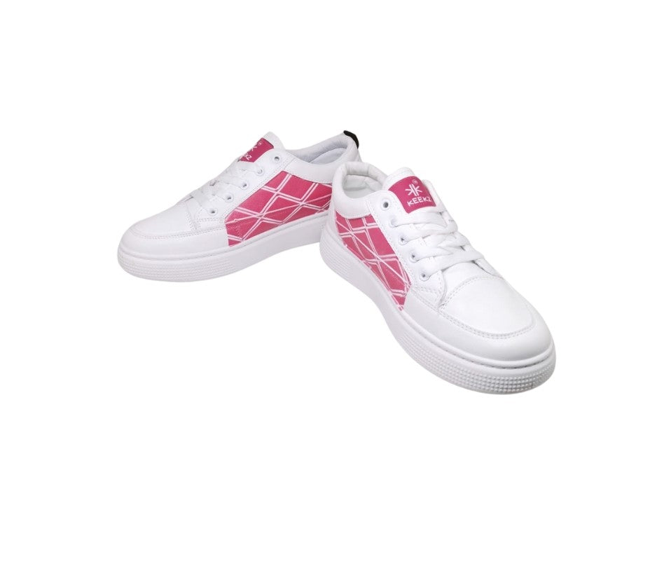 KEEKZ Girls Printed Laced-Up Casual Sneakers (White)