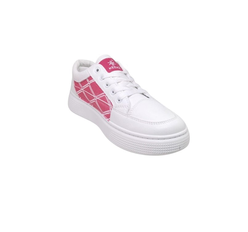 KEEKZ Girls Printed Laced-Up Casual Sneakers (White)