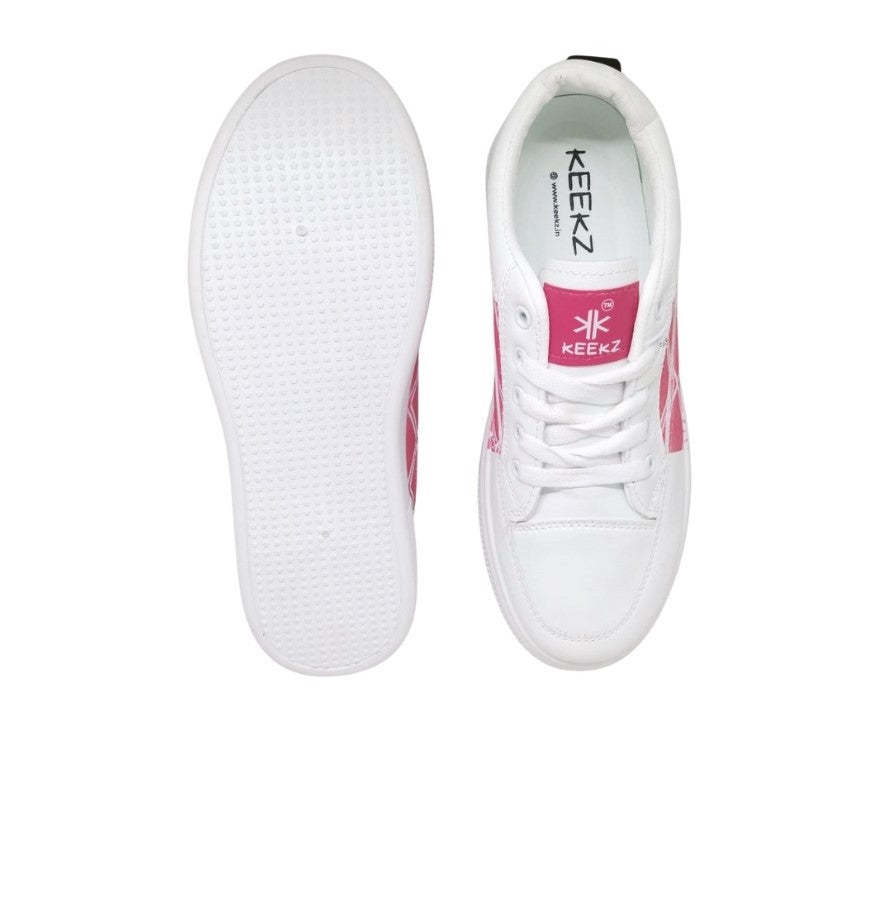 KEEKZ Girls Printed Laced-Up Casual Sneakers (White)